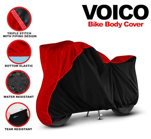 Image of Water Resistant Bike Cover Dustproof UV Protection Bike Body Cover for Bajaj Pulsar 150 All-Weather Protection with Red Piping - (Red & Black Design)