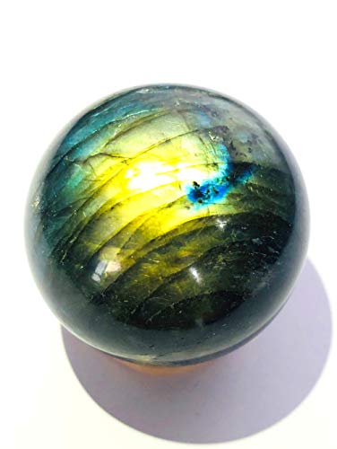 Sphère en labradorite de qualité supérieure avec reflets bleus intenses de 45 mm