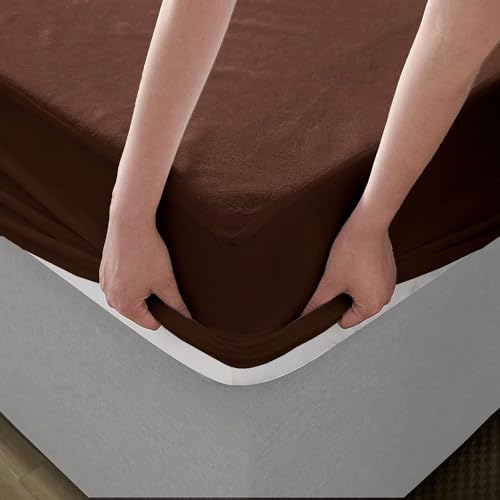 Image of Cotton Feel Terry 72x75 inch Ultra Soft Waterproof Mattress Protector King Size | Breathable Hypoallergenic Mattress Cover for King Size Bed (Brown)