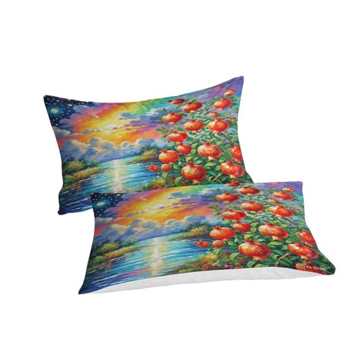 Housse de couette fleur de grenade anti-plis en microfibre douce lit simple 140x200 - 3