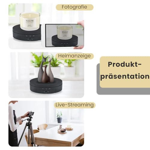 Mcbazel 360 Grad Elektrischer Drehteller Für Fotografie elektrisch drehbarer Drehteller Drehständer Display-Tisch 10KG zur Präsentation -14.5cm/5.7 inch（Schwarz）