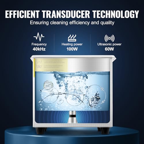 VEVOR 1.3L Professional Ultrasonic Industrial Cleaner with Digital Timer 40kHz Excellent Ultrasonic Cleaning Machine 110V for Jewelry Watch Ring Coin Diamond Eyeglasses Small Parts Cleaning