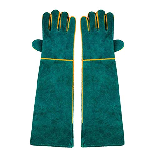 Guantes de manejo de animales, resistentes a los arañazos, forro de lona transpirable para perro, gato, pájaro, serpiente, loro, lagarto, protección de animales salvajes, guantes gruesos (verde) Cover