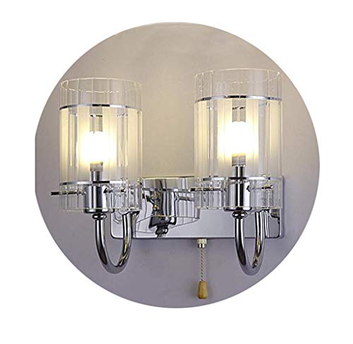 LIN XIAO HAO mayu 2-Head Wall Lamp with Pull Chain Switch Simple LED Living Room Staircase Balcony Wall Sconces Bedroom Bed Lamp Glass Lampshade