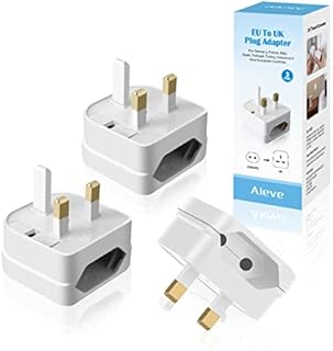 European to UK Plug Adaptor,AIEVE 2 Pin EU to UK 3 Pin Adapter Plug, EU to UK Plug Converter Travel Adapter,Euro Plug Adaptor UK Socket Adapter (3-Pack,White)