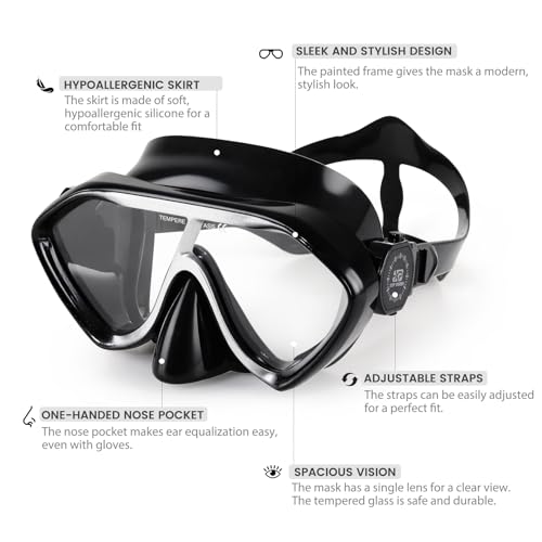 Máscara de buceo para adultos - Máscara de snorkel con lente anti-vaho premium cómoda y a prueba de fugas con cubierta para la nariz para buceo, snorkel y aventuras acuáticas miniatura 5