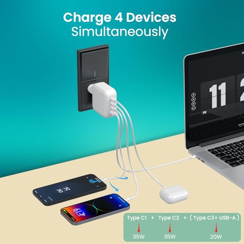 Image of Portronics 100W Adapto 100 Pro Fast Charging Four Port Adaptor with 1.5M Type C Cable, 3 Type C PD Port, 1 USB-A Mach Port, GaN Technology, Fast Charging Compatible with Laptops, Macbooks, Smartphones
