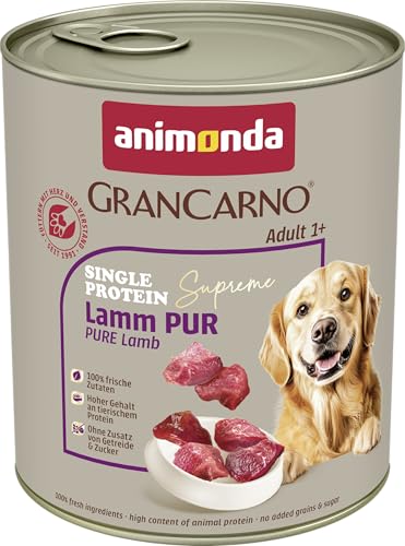animonda GranCarno Hunde Nassfutter Single Protein Lamm pur (6 x 800g), getreidefreies Hundenassfutter ohne Zucker, für ausgewachsene Hunde, mit frischem Lammfleisch und -Innereien