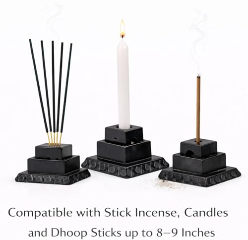Image of Black Marble Agarbatti Stand for Pooja | Handcrafted Soapstone, Jaali Design Burner, Holds 5 Sticks, Ash Catcher, 3x3x11 Inches