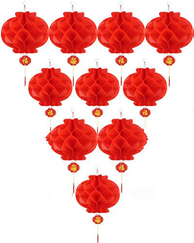 ASIAN HOME Red Paper Lantern Hanging Lanterns for Chinese Spring Festival, Wedding, Celebration, Lantern Festival Festive Decoration (8 INCH) (10 Piece)