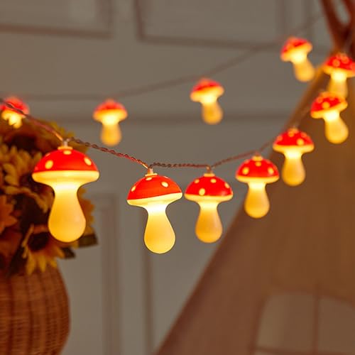 Koboko LED Pilz Lichterkette 3M 20 LED Warmweiß Fliegenpilz Lichterketten Pilz Deko Lichterkette Innen Außen Batterie Mushroom Lichterketten für Weihnachten Halloween Hochzeit Party Dekoration