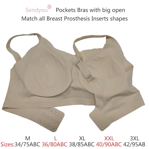Sendyou Seamless Mastectomy Bra for Women Breast Prosthesis Adjustable Staps Full Coverage SY1624