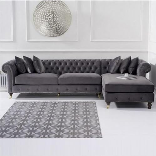 Image of Legit Tufted Quilted Five (3+2) Seater Elegant Wooden Base Sofa in Wide Extravagant Fabric, Gives Luxurious Look for Home /Living Room /Office /Guest Room /Hotels