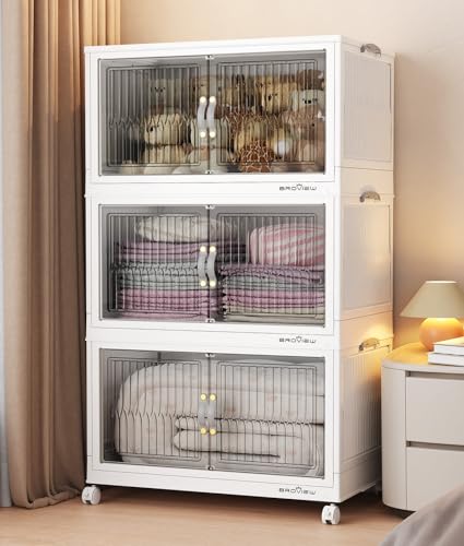 Image of BROVIEW 240Qt Stackable Storage Bins with Lid for Home Dorm, 3Pack White