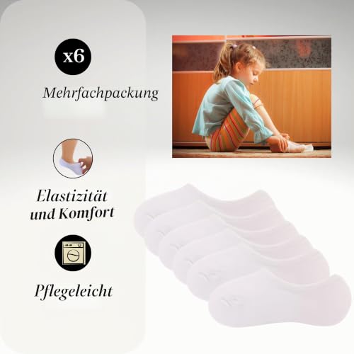 lurensa Unsichtbare Socken für Jungen und Mädchen, aus reiner Baumwolle, atmungsaktiv, weich, rutschfest, Silikon, für jeden Anlass, Weiß 25-30, 10