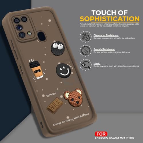 Image of AESTMO Back Case Cover for Samsung Galaxy M31 / F41 / M31 Prime Cover | Cute Fun Cartoon 3D Ball | Coffee Silicone Case | Full Body Protection | Camera Protection Back Cover (Brown)