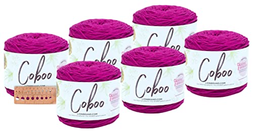 Lion Brand Yarn - Coboo -6 Pack with Needle Gauge (Magenta)