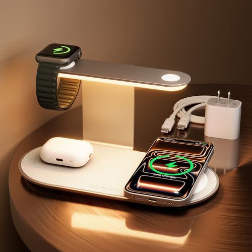 GUSGU 3 in 1 Charging Station for MagSafe Wireless Charger with Three-Level Night Light, 15W Max...