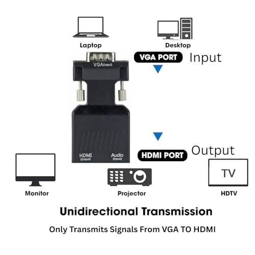Image of Combo VGA to HDMI Converter with 4k 1.5M HDMI Cable | Unidirectional (VGA to HDMI Only) | 1080P Full HD |Adapter for Laptop /PC to Monitor /Projector /TV Compatible | 6 Month Warranty
