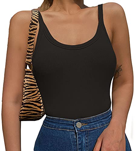 Artfish Women's Sleeveless Tank Top Form Fitting Scoop Neck Ribbed Knit Basic Cami Shirts