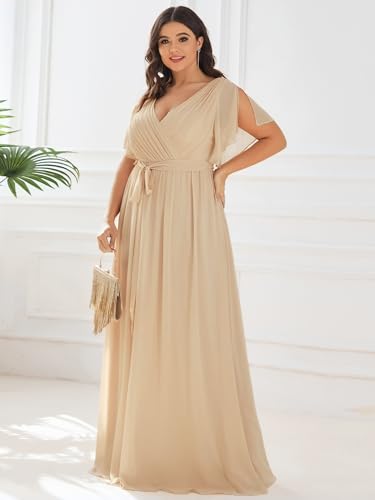 Image of Ever-Pretty Plus Women's Chiffon Bridesmaid Dress A-Line Empire Waist Floor Length Plus Size Formal Wedding Guest Dresses