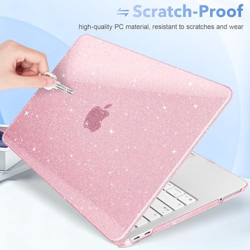 Image of May Chen Compatible with MacBook Neo 13 inch Model A3404 2026 Release, Slim & Lightweigh Frosted Finish Protective Case with Keyboard Cover&Screen Protector, Glitter Pink