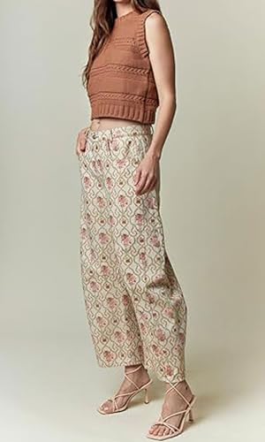 loveimgs Women Vintage Floral Barrel Jeans Flower Print Wide Leg Denim Pants Patchwork Patterned Baggy Jeans Sweatpants Y2k4