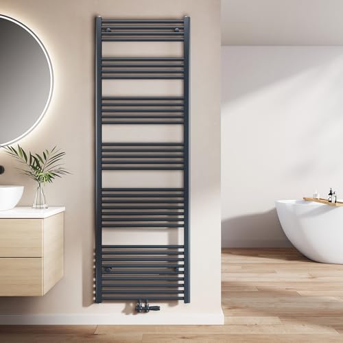 EMKE Badheizkörper Gerade 1800x600 mm - Handtuchheizkörper mit Mittelanschluss, Effizienter Handtuchwärmer Handtuchtrockner Heizkörper für Bad, Anthrazit, 860W