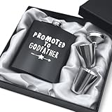 Godfather Proposal Gift– 7oz Engraved Flask with Shot Glasses & Funnel – Unique Godfather Gifts from Godchild, Baptism or Father’s Day Drinking Gifts