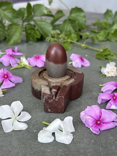 Image of Shivam VASTU AKAL 1.5 inch Original Narmadeshwar Narmada Shivling with 3 inch Narmada Stone Yoni Base Jaladhari (Mahamratunjay Shivling, Multicolor Flate Jaladhari)