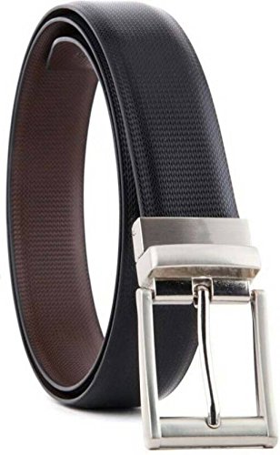 PennyCreek -original pu bonded leather belt reverseble with turning buckle, BLACK & BROWN, One Size