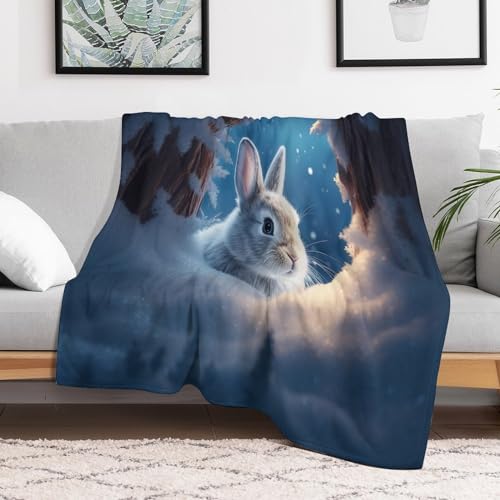 Manta de franela con conejo para abrazos calidos en las noches frias de sofa 3