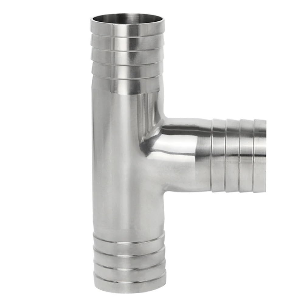 Raccord pour tuyau d'arrosage， 12.7 16 19 25 32 38 45 51mm Hose Barb Tail 304 Stainless Steel Sanitary Pipe Fitting Tee 3 Ways Connector Splitter Homebrew(19mm Barb)