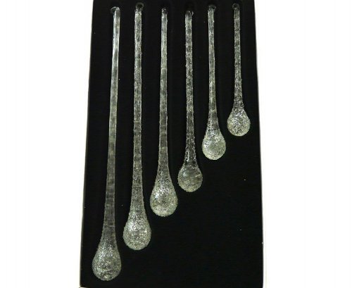 GlasDeko24 6 Gouttes Stalactites en Verre Givréà Suspendre Décoration Noël