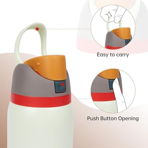 Image of FreeSip Gym Water Bottle with Straw & Chug Lid - Leak Proof Push Button Opening, BPA Free, Large Capacity Sports Bottle with Carry Handle (Grey, 960 ML)