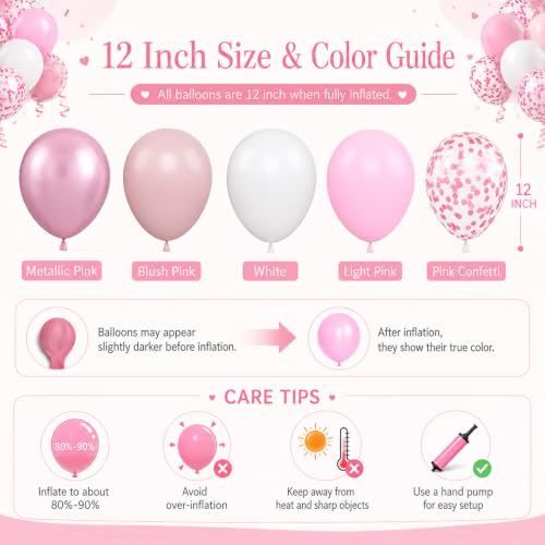 Image of Biapian Pink & White Metallic Chrome Confetti Latex Balloons - 12 Inch Ribbon Party Balloons Set for Girls' Birthday Princess Parties