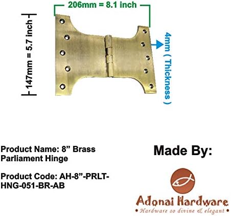 Adonai Hardware Brass Parliament Hinge (Supplied as 2 Pieces per Pack) (225mm x 146mm x 5mm, Antique Brass)