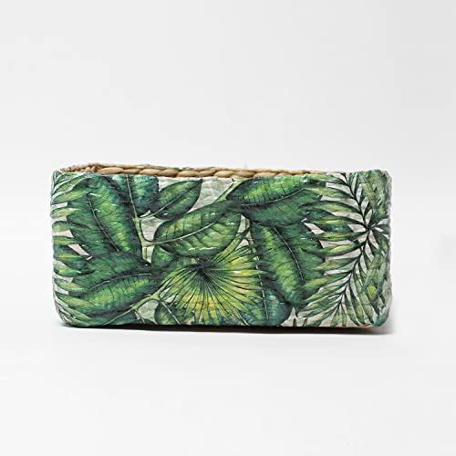 Habere India-All the Cultures Fabricating India Jute Storage Rectangular Baskets|Cane Or Bamboo Basket|Wicker Basket As Gift Hamper Basket/Rattan Wardrobe Basket (Green Leaf)