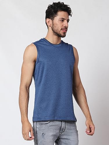 Image of Men's Lycra Blend Sleeveless Fitness Tanks Top for Quick Dry in Muscle Workout, Causal Running, Exercise Training, Swimming Vest