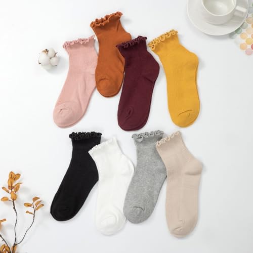 Image of 8 Pairs Cute Ruffle Frilly Ankle Socks Women, Lace Lettuce Socks