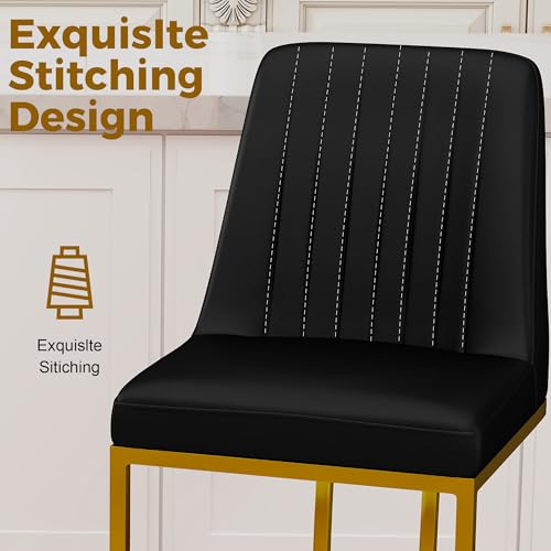 Image of LSSBOUGHT Counter Height Bar Stools Set of 2, Black Counter Stools with Back and Gold Metal Frame,Modern Barstools with Footrest, Upholstered Pu Bar Chairs for Kitchen Island(2pcs,Black)