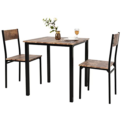 YU YUSING Esszimmergruppe 3-teilig Essgruppe mit 2 Stühlen Holz Küchentisch Esstisch Set Esszimmertisch Cover