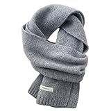 Écharpes Tricotées d'hiver Echarpe en Laine Chaude et Douce Unie Longue Foulard en Cachemire Wool Scarf pour Femmes Homme, 160 x 20 cm (Gris)