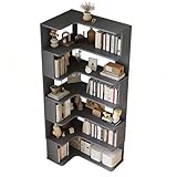 ORNDSDM 5-Shelf Solid Wood Corner Bookshelf, Ecological Board Corner Shelves, Bookshelf Corner for Bedroom Living Room, Waterproof Storage Display Rack, 23.6x35.4x63 in, Grey
