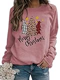 shownicer Weihnachten Pullover Damen Oberteil Rudolph Rentier Elfe Weihnachtspullover Kapuzenpullover Teenager Mädchen Weihnachtspulli Weihnachtsmann Christmas Sweatshirt Xmas Pulli Shirt Rosa M