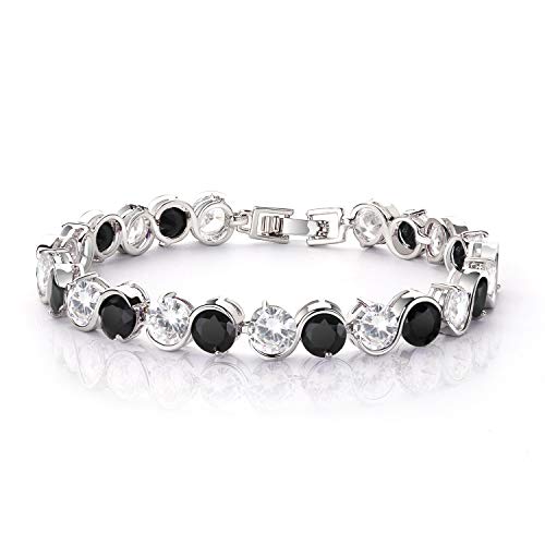 AKIMO Regalo de Pulsera de Tenis para el día de San Valentín - Pulsera de cumpleaños de Cristal para Mujer, Pulsera de circonita Brillante Ajustable con Caja de Regalo para Novias de mamá y Esposa