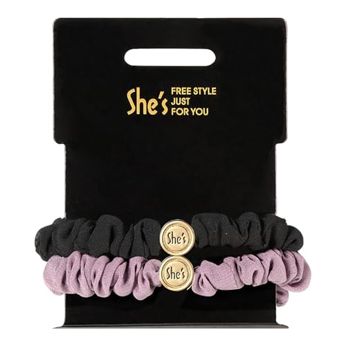 Soft Satin Scrunchies for Women, Elastic Hair Scrunchie Set, Silk Skinny Hair Ties (2 Pcs) Pink+Black