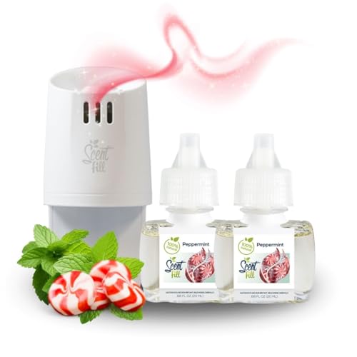 Scent Fill 100% Natural Peppermint Plug in Air Freshener, Scented Oil Refills, 2 Refills + Diffuser