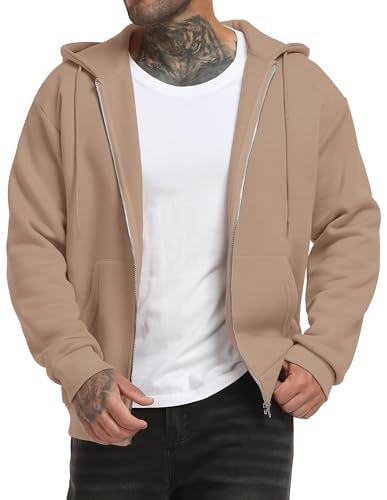 Men's Zip Up Fleece Hoodie Casual Solid Winter Sweatshirt with Pockets Long Sleeve Fashion Basic Hooded Jacket