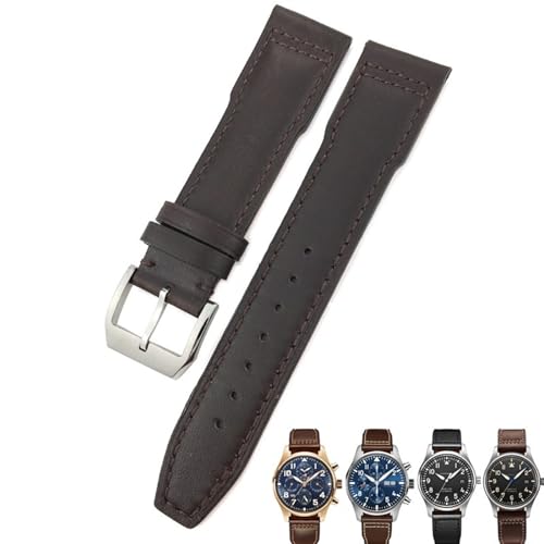 Image of TYEMLM Cow Leather Watchband 20mm 21mm 22mm Suitable for IWC Pilot Portfino Mark ⅩⅢ IW3270 Calfskin Watch Strap Free Tools(Brown brown,20mm Black clasp)